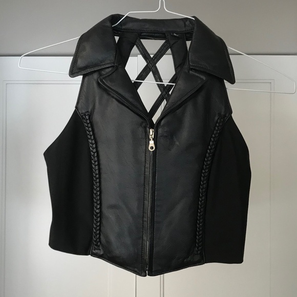 Vintage Genuine Cropped Black Leather Motorcycle Vest Women’s - Picture 1 of 10